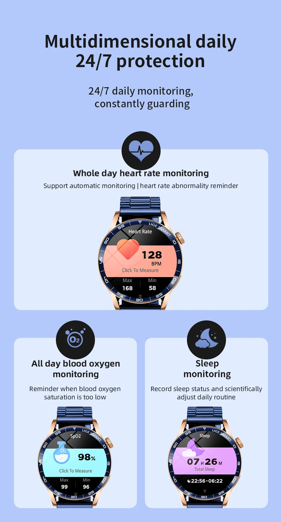 LIGE Smartwatch Men For Android iOS Phone 1.38" HD Bluetooth Call Heart Rate Monitor Waterproof Sport Smart Watch
