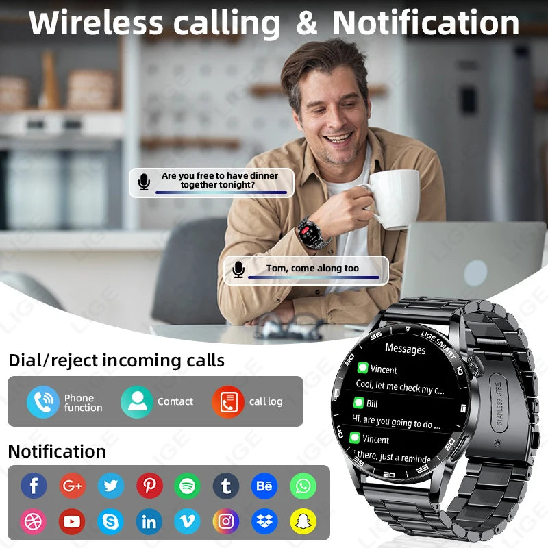 LIGE Smartwatch Men For Android iOS Phone 1.38" HD Bluetooth Call Heart Rate Monitor Waterproof Sport Smart Watch