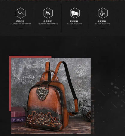 High-Value PU Embossed Fashion Women Backpack Bag Retro