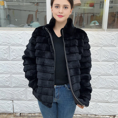 Fancy Rani Natural Rex Rabbit Fur Coat Women Winter Jacket