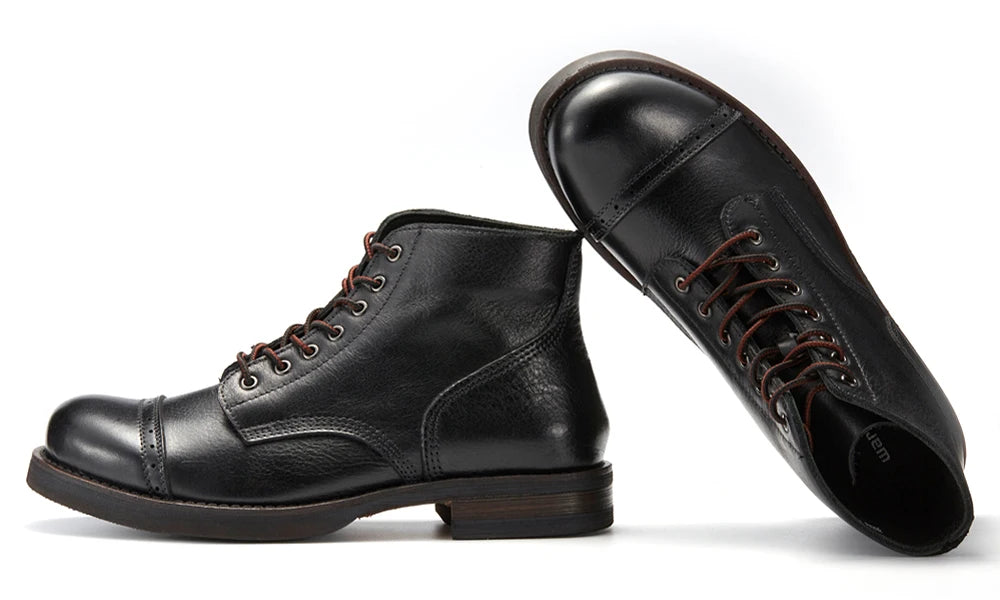Luxury Classy Handmade Precision Stitch Wear-Resistant Casual Men Boots Genuine Leather Shoes