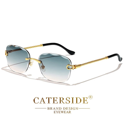 CATERSIDE Retro Fashion Sunglasses Women Men Brand Designer Rimless Gradient Sun Glasses Shades