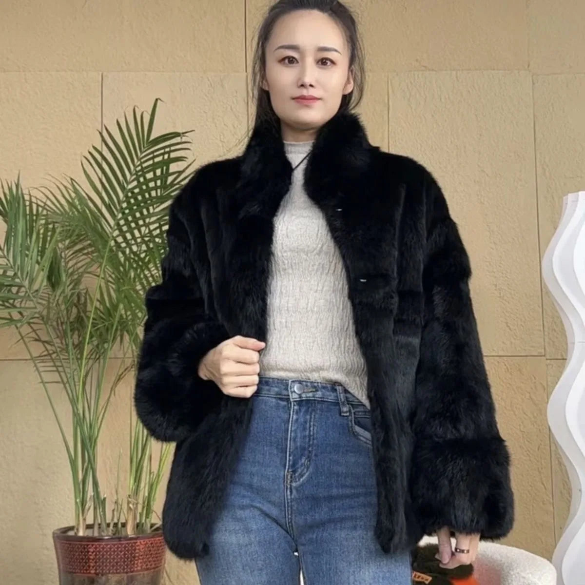 Fancy Rani Natural Fur Coat Women Winter Jacket Real Leather And Fur Bolero
