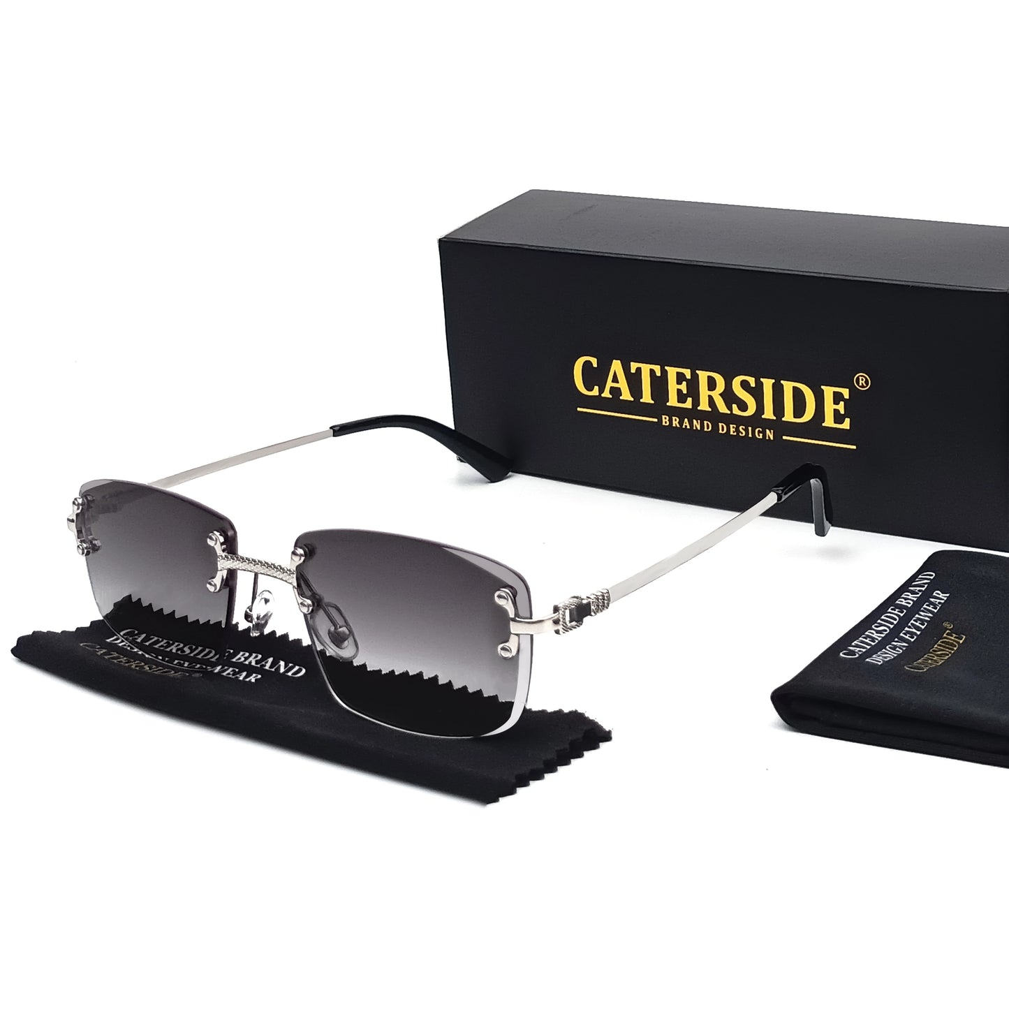 CATERSIDE Punk Rectangle Sunglasses Men Women Luxury Designer Rimless Gradient Lens Metal Sports UV400