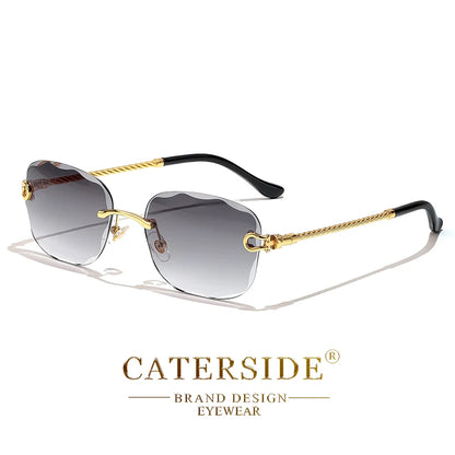 CATERSIDE Retro Fashion Sunglasses Women Men Brand Designer Rimless Gradient Sun Glasses Shades