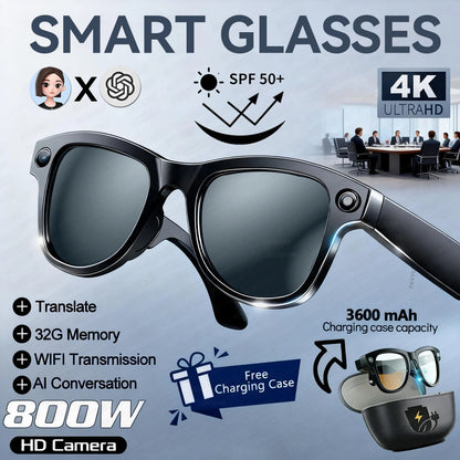 GUHUAVMI AI Smart Glasses 1080P Camera Video Recorder Open Ear Bluetooth Audio Voice Control Wi-Fi Sync Sports