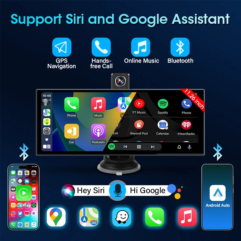 11.26″ 4K ADAS Dash Cam Display Wireless Android Auto CarPlay Screen DVR Dual Recording Night Vision Car Intelligent Systems FM