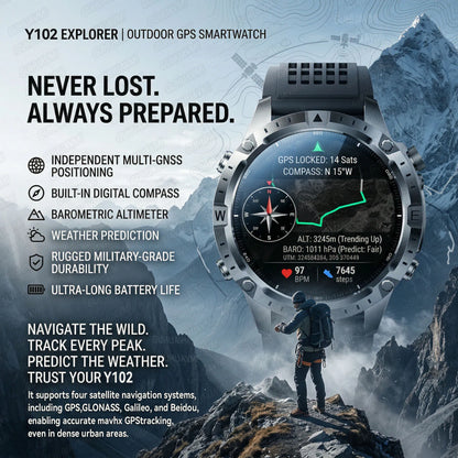 GUHUAVMI GPS Outdoor Smart Watch 1.43 AMOLED Fitness Tracker with Offline Maps Local Music Compass Altimeter Barometer Heart Rate 3ATM BT