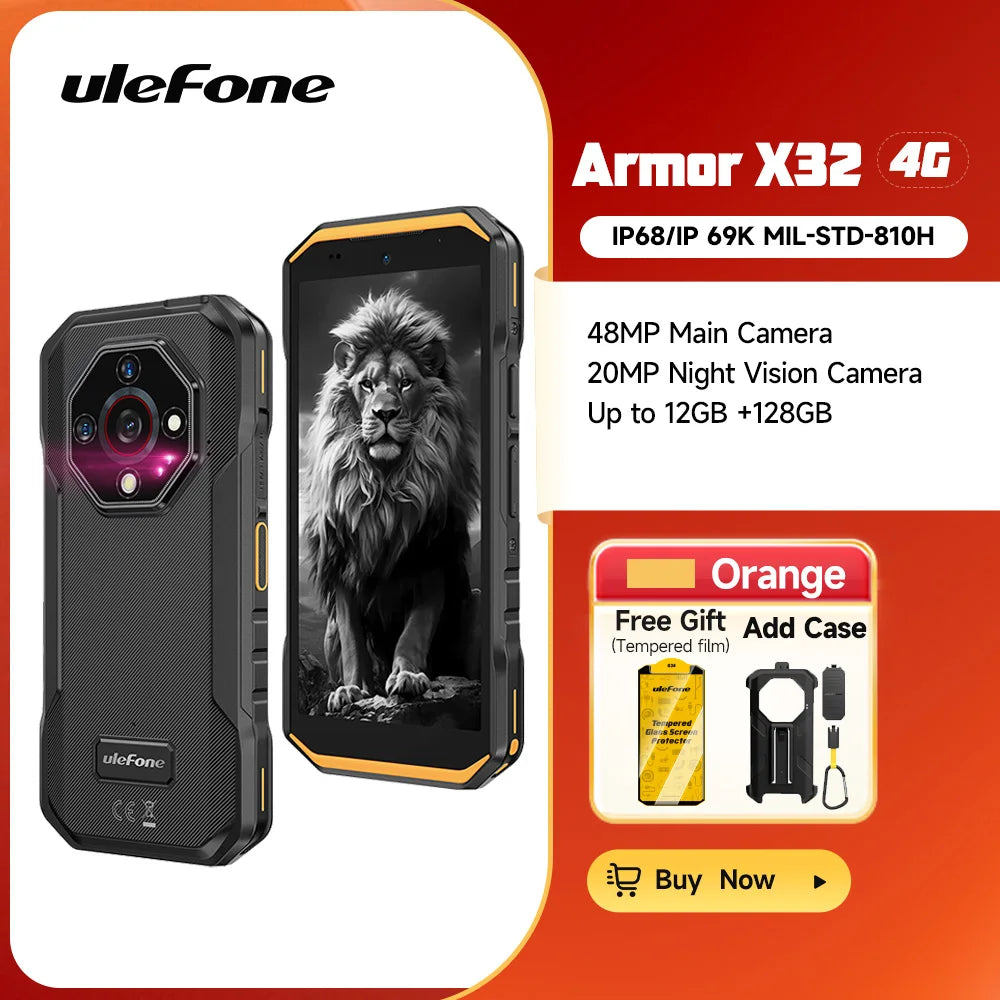 Ulefone Armor X32 4G Rugged Phone Android 14 Waterproof Smartphone 12GB RAM, 128GB ROM NFC Night Mobile Phone Global Version