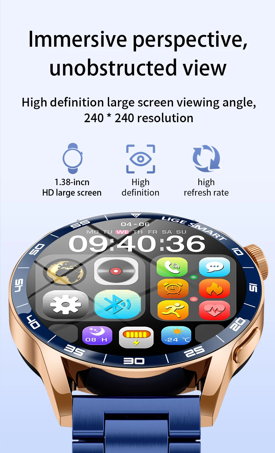 LIGE Smartwatch Men For Android iOS Phone 1.38" HD Bluetooth Call Heart Rate Monitor Waterproof Sport Smart Watch