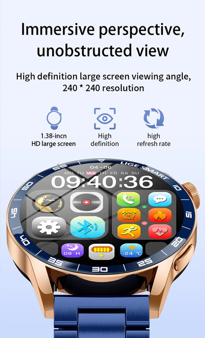 LIGE Smartwatch Men For Android iOS Phone 1.38" HD Bluetooth Call Heart Rate Monitor Waterproof Sport Smart Watch