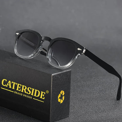 CATERSIDE Retro Round Men Sunglasses Punk Propionic Acid Pin Temple Luxury Sun Glasses Eyewear UV400