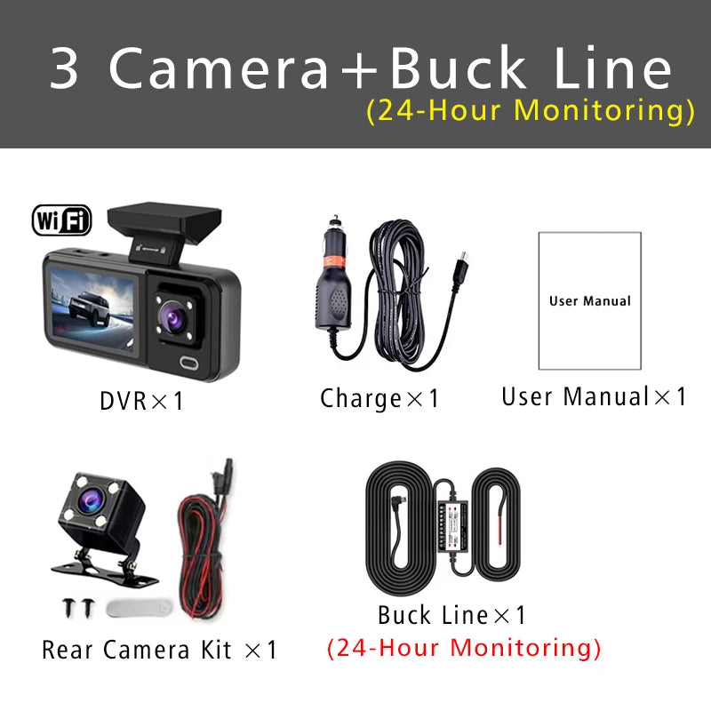3 Channel WIFI Car DVR HD 1080P Cabin Vehicle Dash Cam Three Way Camera DVRs Recorder Video