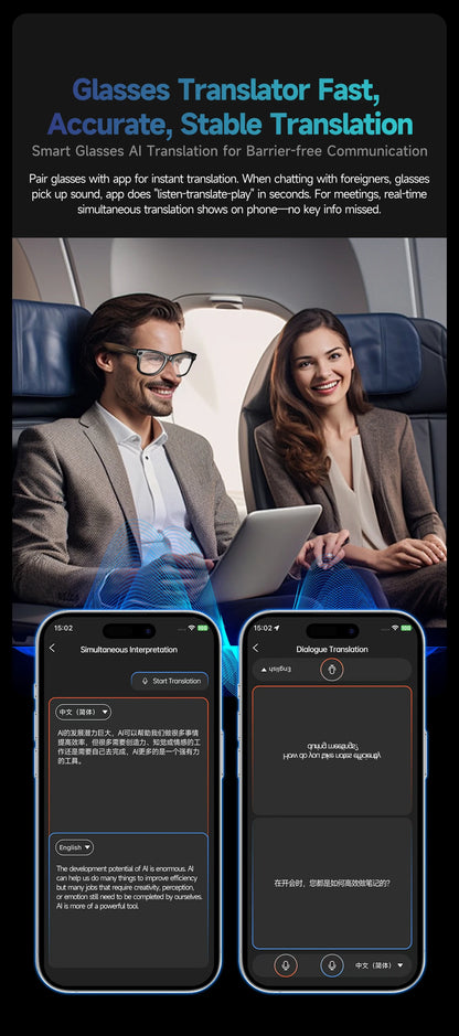 GUHUAVMI AI Smart Glasses 800W Anti Shake HD Camera Video Recording Languages Translation Sunglasses Bluetooth Call Music Play