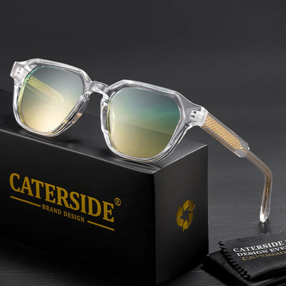 CATERSIDE Men Women Fashion square Frame Sunglasses Daily Wear UV400 Protection Eyewear PC Frame Propionate Pin Legs