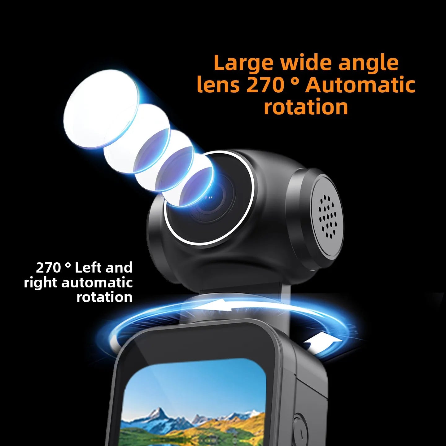 Sherway 4K Pocket Action Camera 270° Auto Rotatable Stabilization Touch Screen