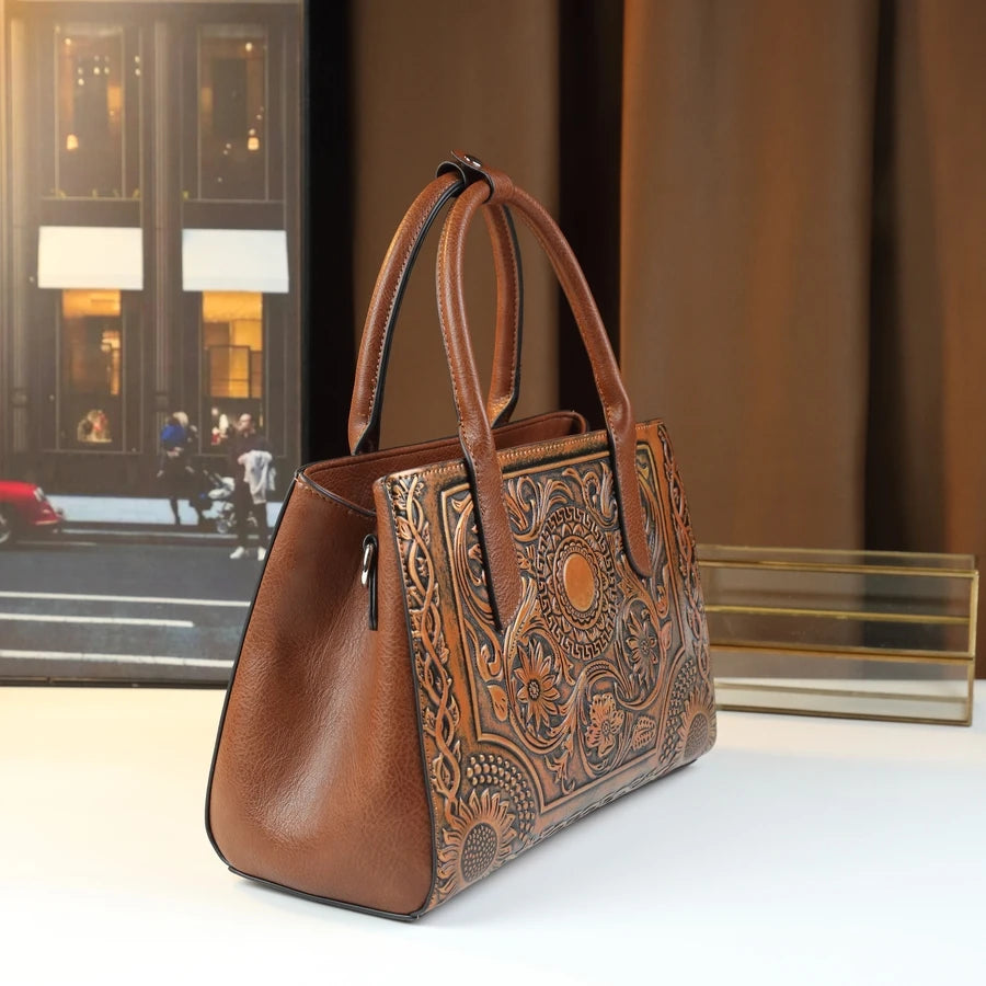 New Retro Fashion Handbag Women's Shoulder Crossbody Bag with Embossed Worn Finish