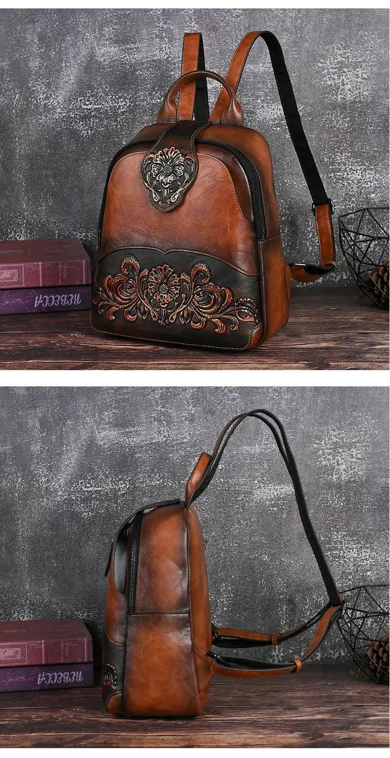 High-Value PU Embossed Fashion Women Backpack Bag Retro