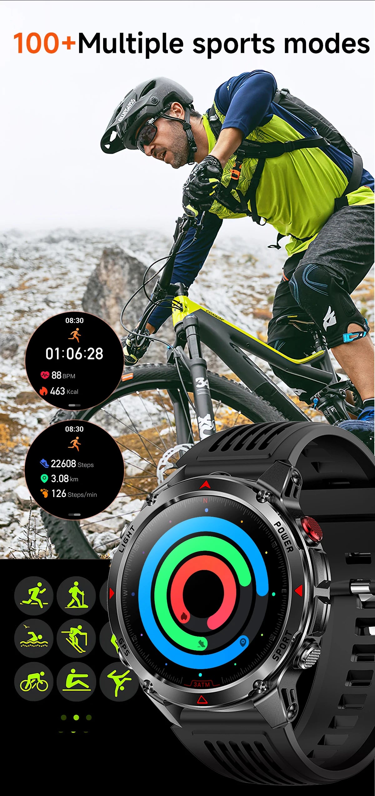 LIGE New Professional GPS Track Sports Smartwatch Outdoor RIDE Run Compass Altimeter 3ATM Fitness Bracelets 540mAh Watches