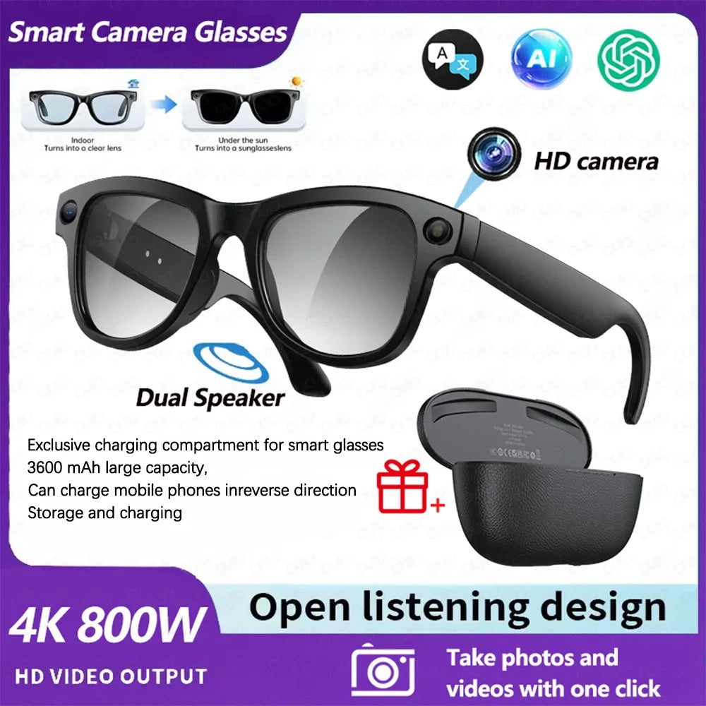 OUIO New Smart Glasses with Camera Video Recording AI Photo Recognition Bluetooth Call Voice Translation Unisex Sunglasses