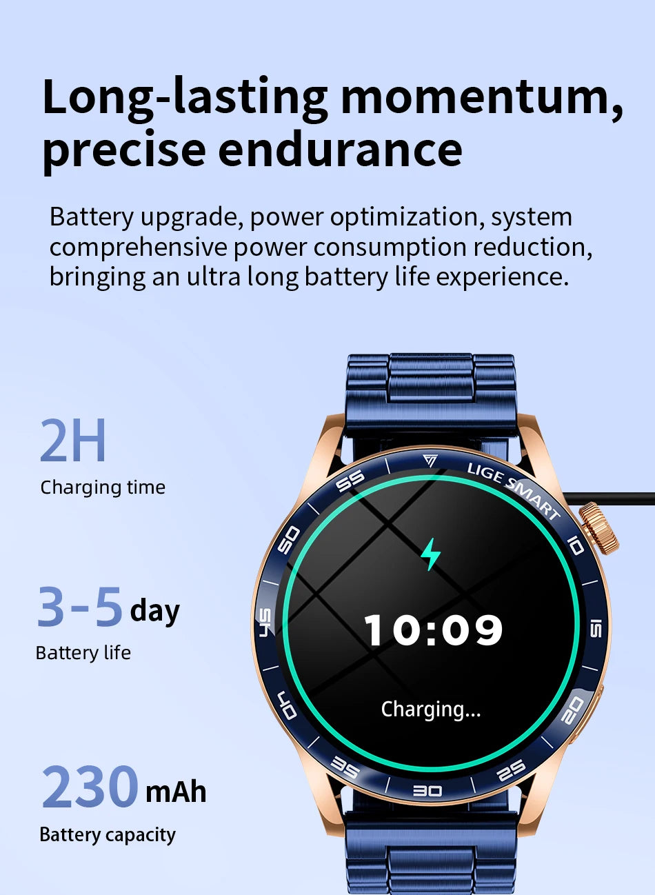 LIGE Smartwatch Men For Android iOS Phone 1.38" HD Bluetooth Call Heart Rate Monitor Waterproof Sport Smart Watch