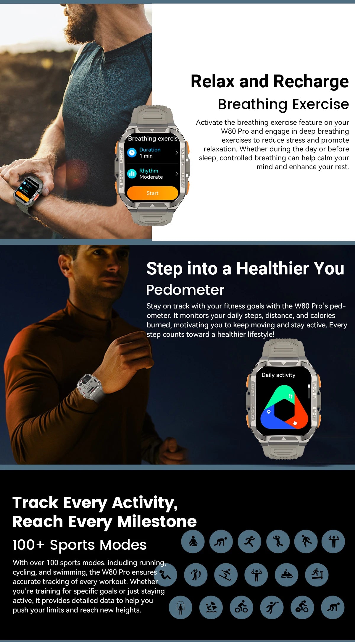 Blackview PRO Outdoor Rugged Smart Watch, GPS Position Smartwatch, 1.91‘’ Display, 900mAh with Flashlight