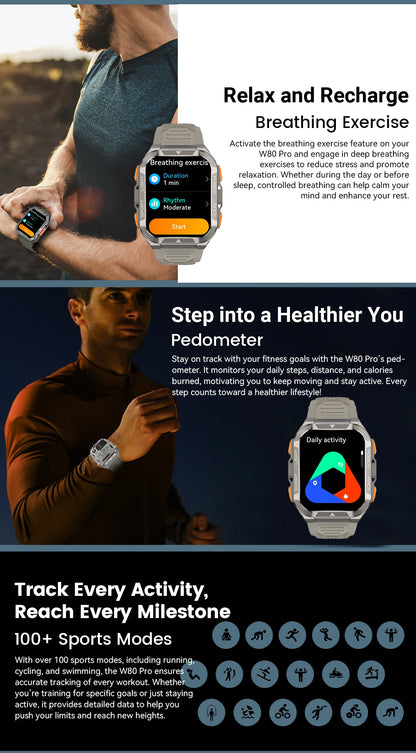 Blackview PRO Outdoor Rugged Smart Watch, GPS Position Smartwatch, 1.91‘’ Display, 900mAh with Flashlight