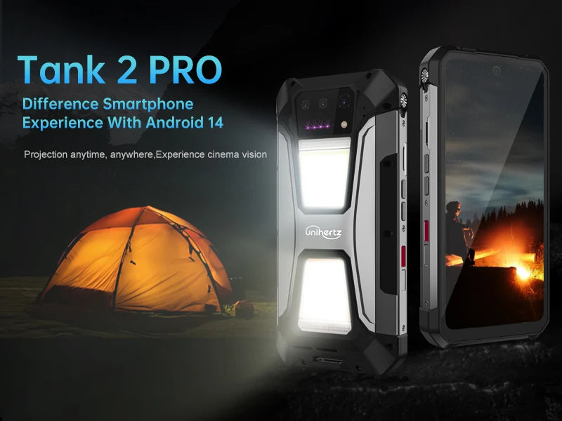 Unihertz Tank 2 PRO Rugged Phones with Projector 2.4K 23800 mAh 24GB+512GB Android 14 100MP NFC 120W G99 Octa Core Dual SIM