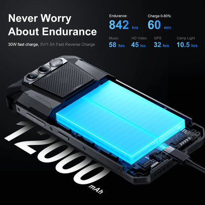 FOSSIBOT F106 PRO MTK G85 4G Android 14 15GB(8+7GB Extended) 256GB ROM Rugged Smartphone 12000mAh Battery 48MP Camera