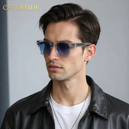 Man wearing sunglasses and a leather jacket with 'Caterside' branding.