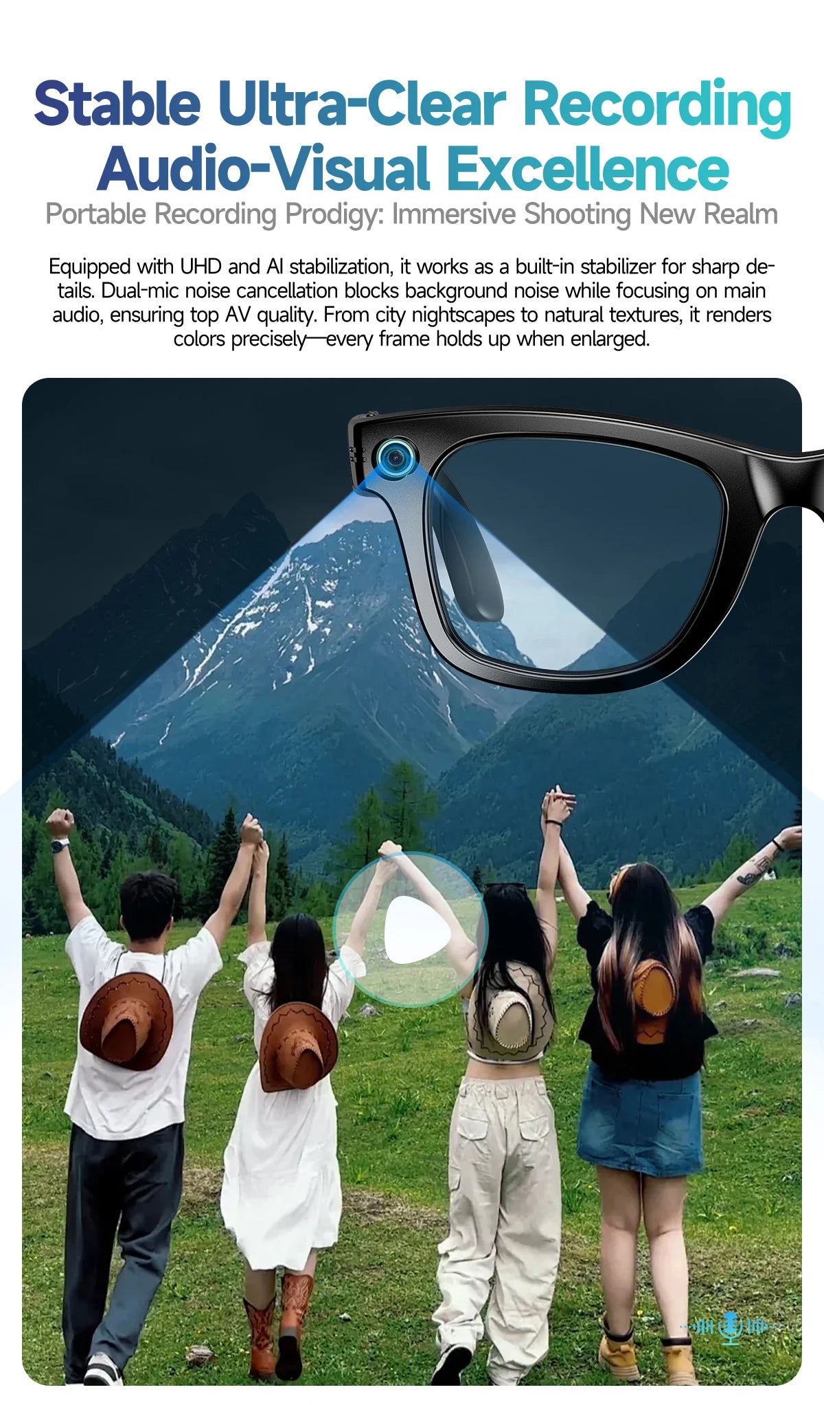 GUHUAVMI AI Smart Glasses 800W Anti Shake HD Camera Video Recording Languages Translation Sunglasses Bluetooth Call Music Play