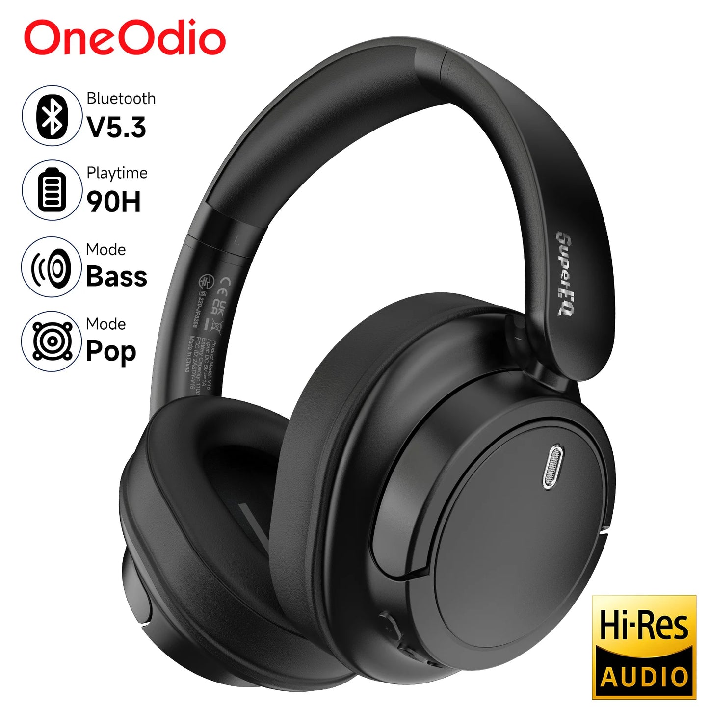 Oneodio Super EQ V16 Wireless Headphones Bluetooth 5.3 Over Ear Headset With Mic Bass/Pop Mode Hi-Res Foldable Headphones 90H