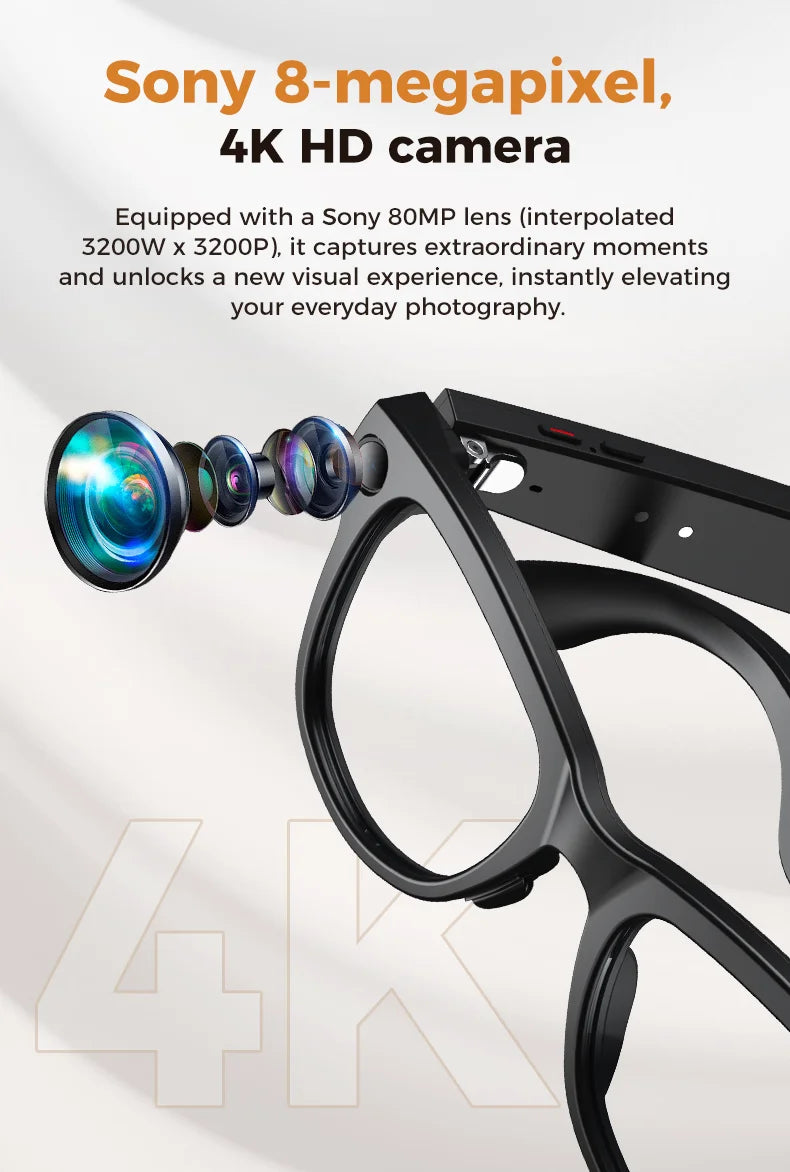 GUHUAVMI AI Smart Glasses 1080P Camera Video Recorder Open Ear Bluetooth Audio Voice Control Wi-Fi Sync Sports
