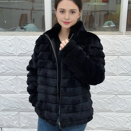 Fancy Rani Natural Rex Rabbit Fur Coat Women Winter Jacket