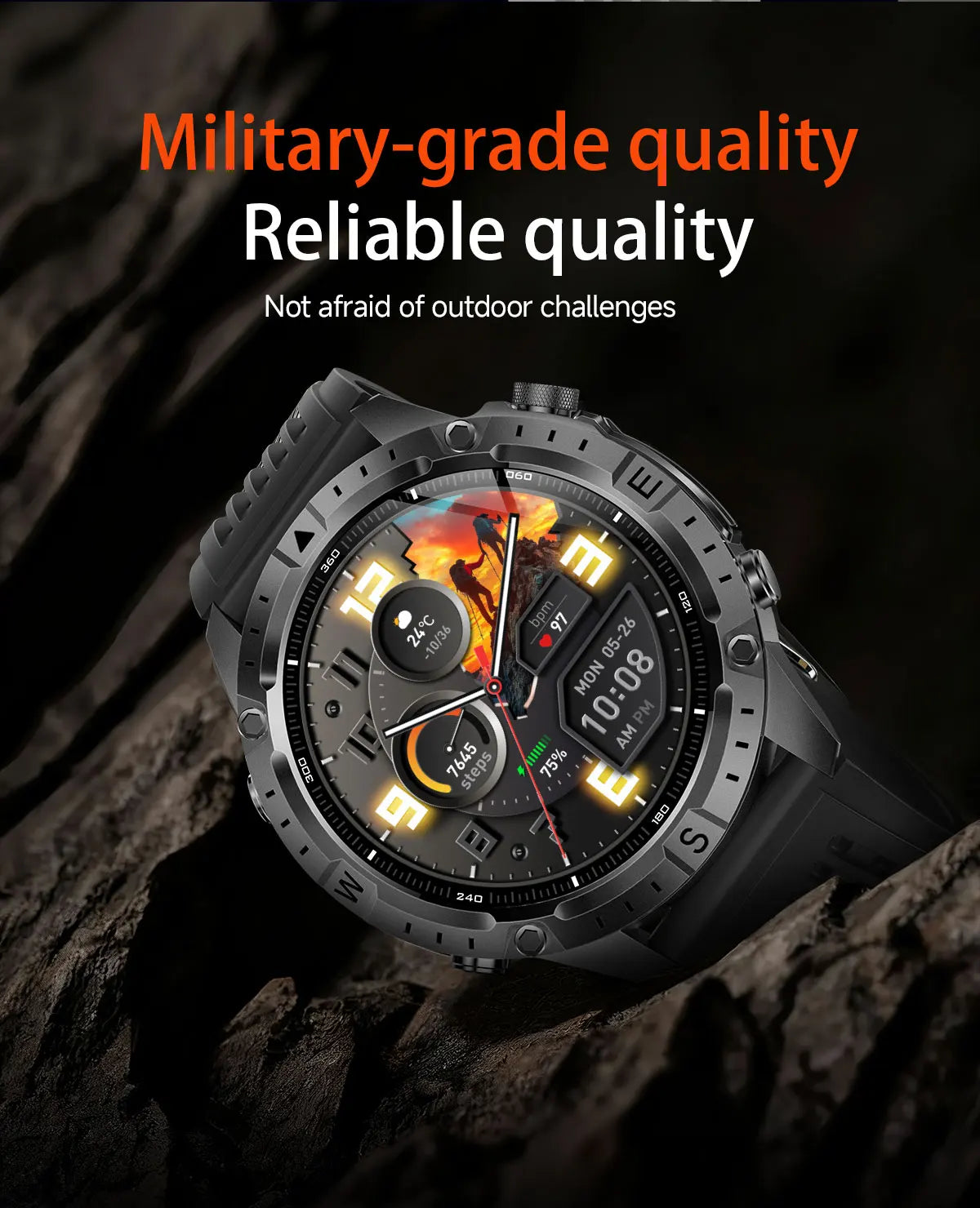 GUHUAVMI GPS Outdoor Smart Watch 1.43 AMOLED Fitness Tracker with Offline Maps Local Music Compass Altimeter Barometer Heart Rate 3ATM BT
