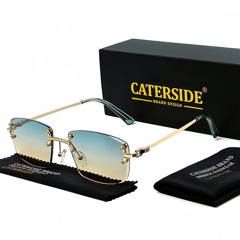 CATERSIDE Punk Rectangle Sunglasses Men Women Luxury Designer Rimless Gradient Lens Metal Sports UV400