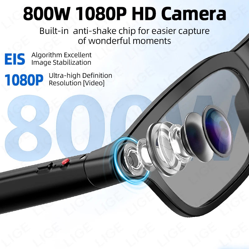 LIGE Smart Glasses HD Photo Video Open AI Record Translation Touch Photochromic Lenses Bluetooth Call Music Multifunction Glasses