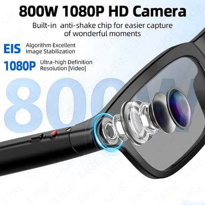 LIGE Smart Glasses HD Photo Video Open AI Record Translation Touch Photochromic Lenses Bluetooth Call Music Multifunction Glasses