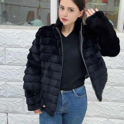 Fancy Rani Natural Rex Rabbit Fur Coat Women Winter Jacket