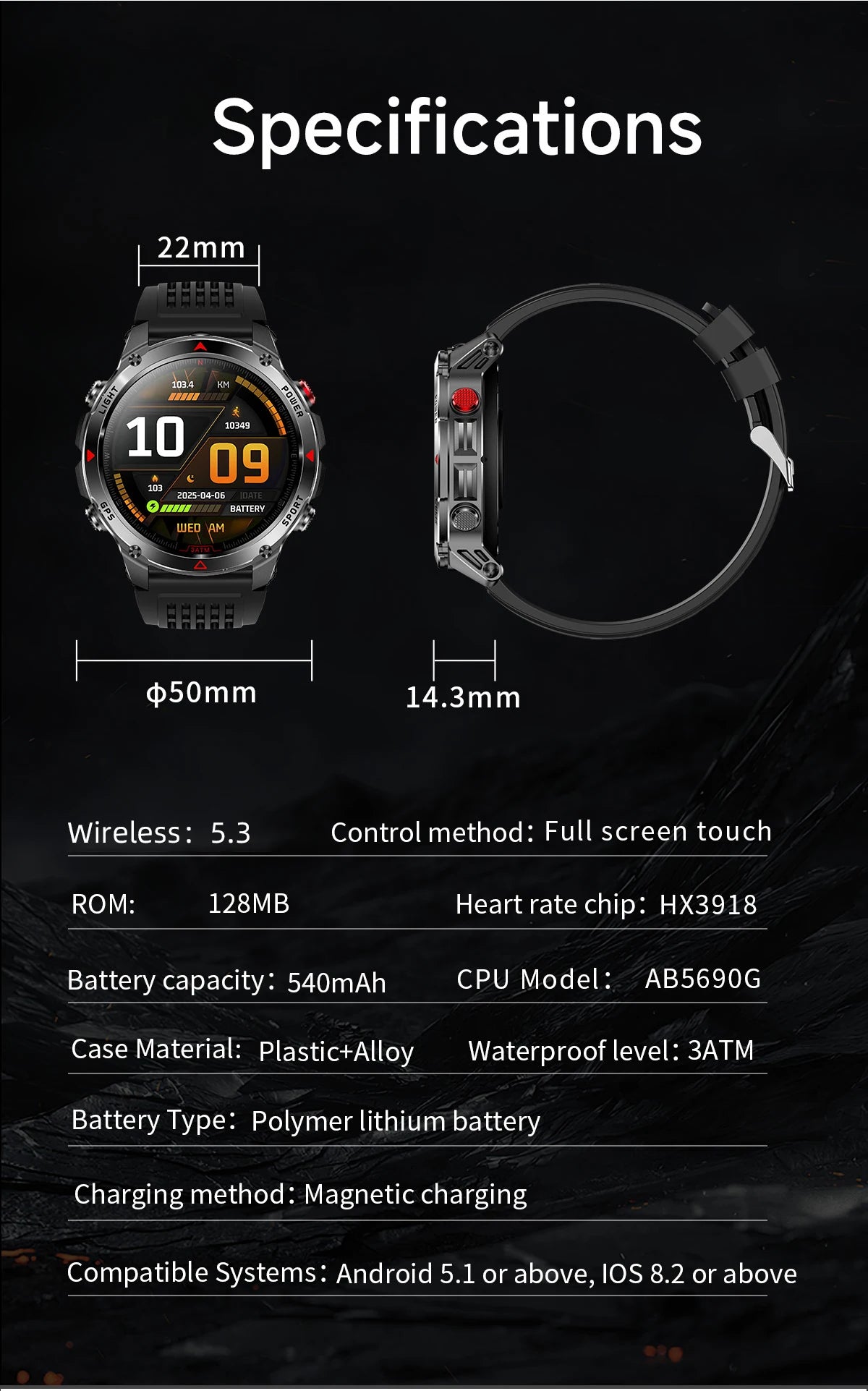 LIGE New Professional GPS Track Sports Smartwatch Outdoor RIDE Run Compass Altimeter 3ATM Fitness Bracelets 540mAh Watches