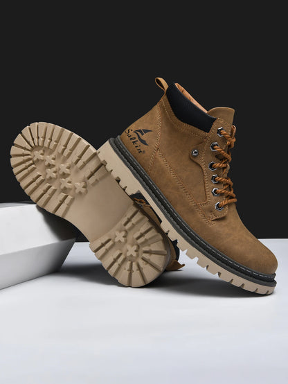 Handmade Men's Ankle Boots Genuine Leather Winter Leather Shoes Outdoor High Top Hiking Boots Sneakers