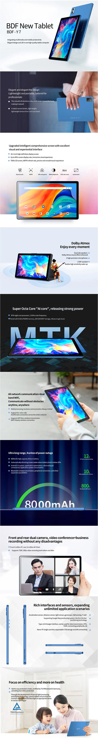 10.1" Tablet with keyboard, mouse, and accessories double Sim & Cameras