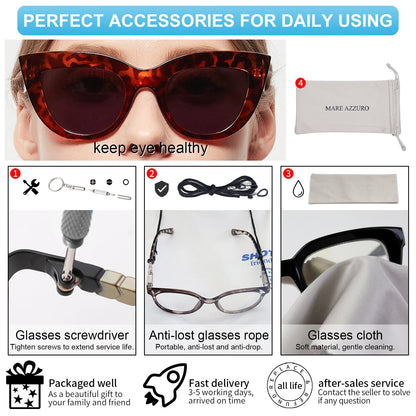 MARE AZZURO Reading Sunglasses Women Vintage Computer Glasses For Farsightedness Cat Eye Magnifying Readers