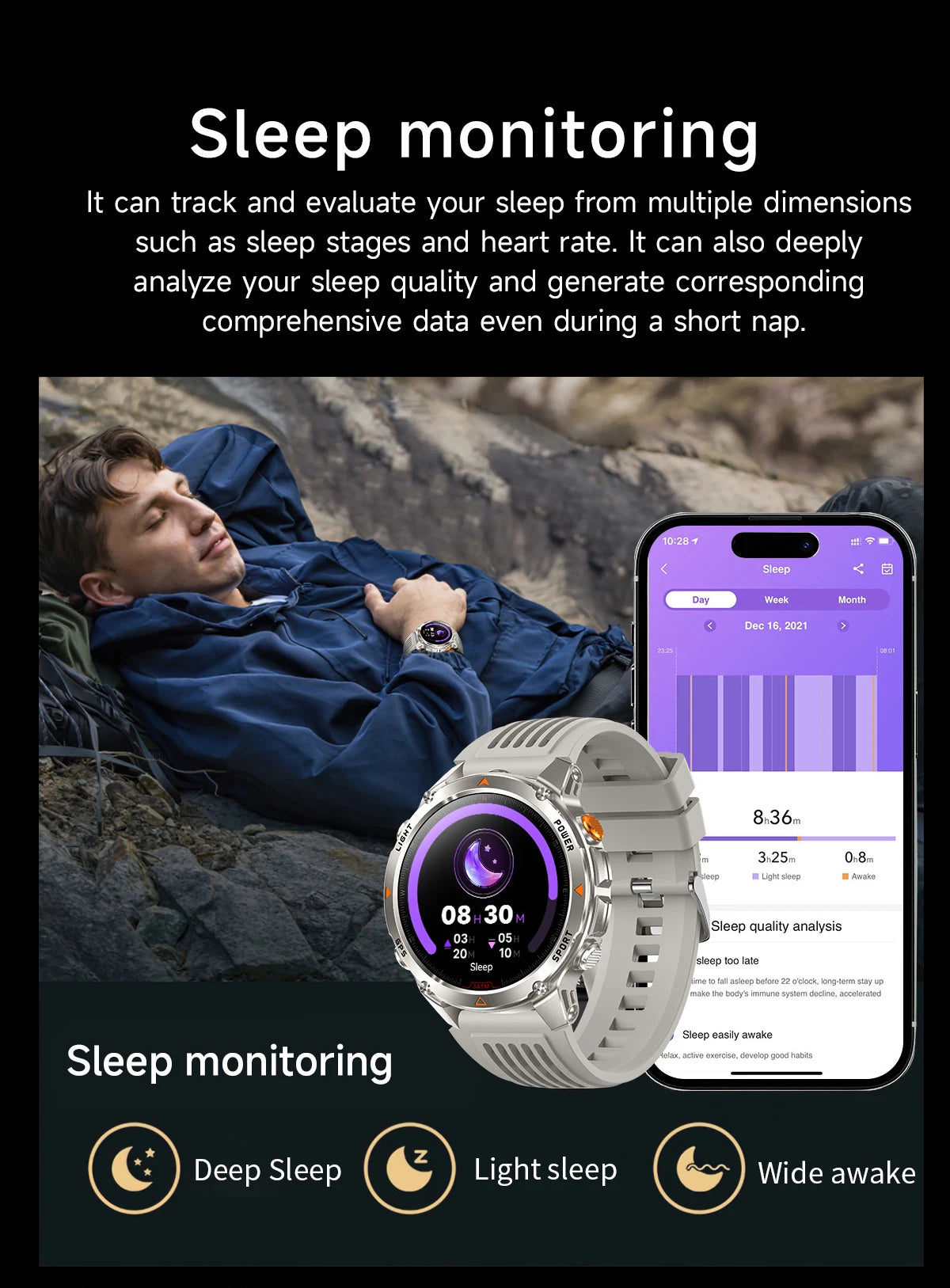 LIGE New Professional GPS Track Sports Smartwatch Outdoor RIDE Run Compass Altimeter 3ATM Fitness Bracelets 540mAh Watches