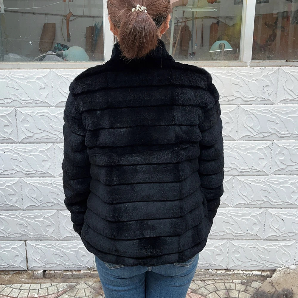 Fancy Rani Natural Rex Rabbit Fur Coat Women Winter Jacket