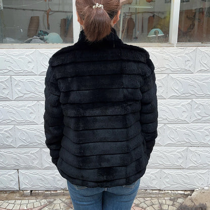 Fancy Rani Natural Rex Rabbit Fur Coat Women Winter Jacket