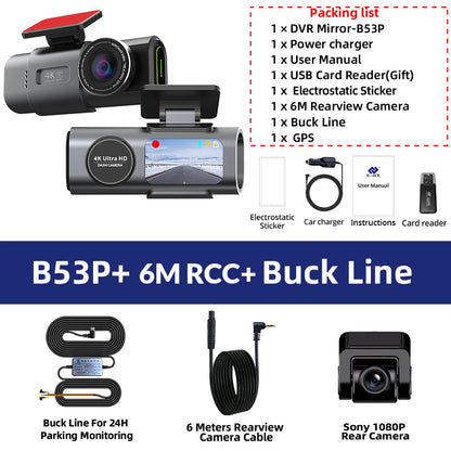 E-ACE Dash Cam 4K GPS WIFI APP 24H Night Vision Mini Optional Rear Lens Dashcam Car DVR For Car