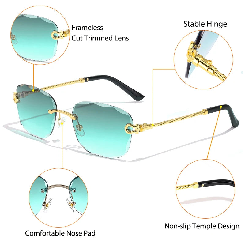 CATERSIDE Retro Fashion Sunglasses Women Men Brand Designer Rimless Gradient Sun Glasses Shades