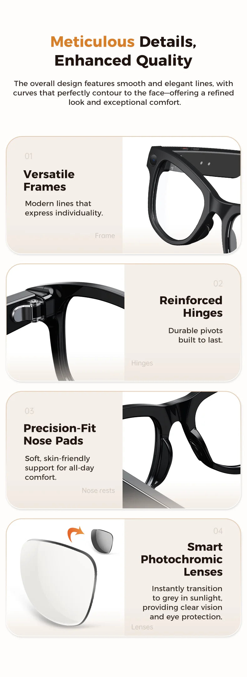 OUIO New Smart Glasses with Camera Video Recording AI Photo Recognition Bluetooth Call Voice Translation Unisex Sunglasses