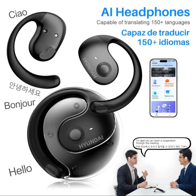 HYUNDAI PRO AI Real Time Translator Earbuds 98% Accuracy Wireless BT Translation Earphones for Travel Business Learning